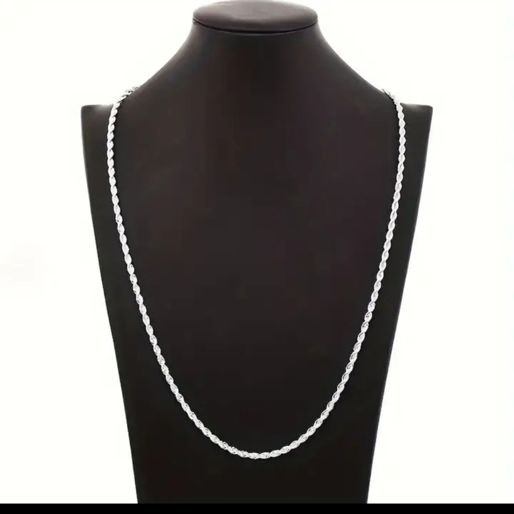 2 Pcs 925 SS Stamped 24" Necklace and Bracelet set - (rope braid chain)